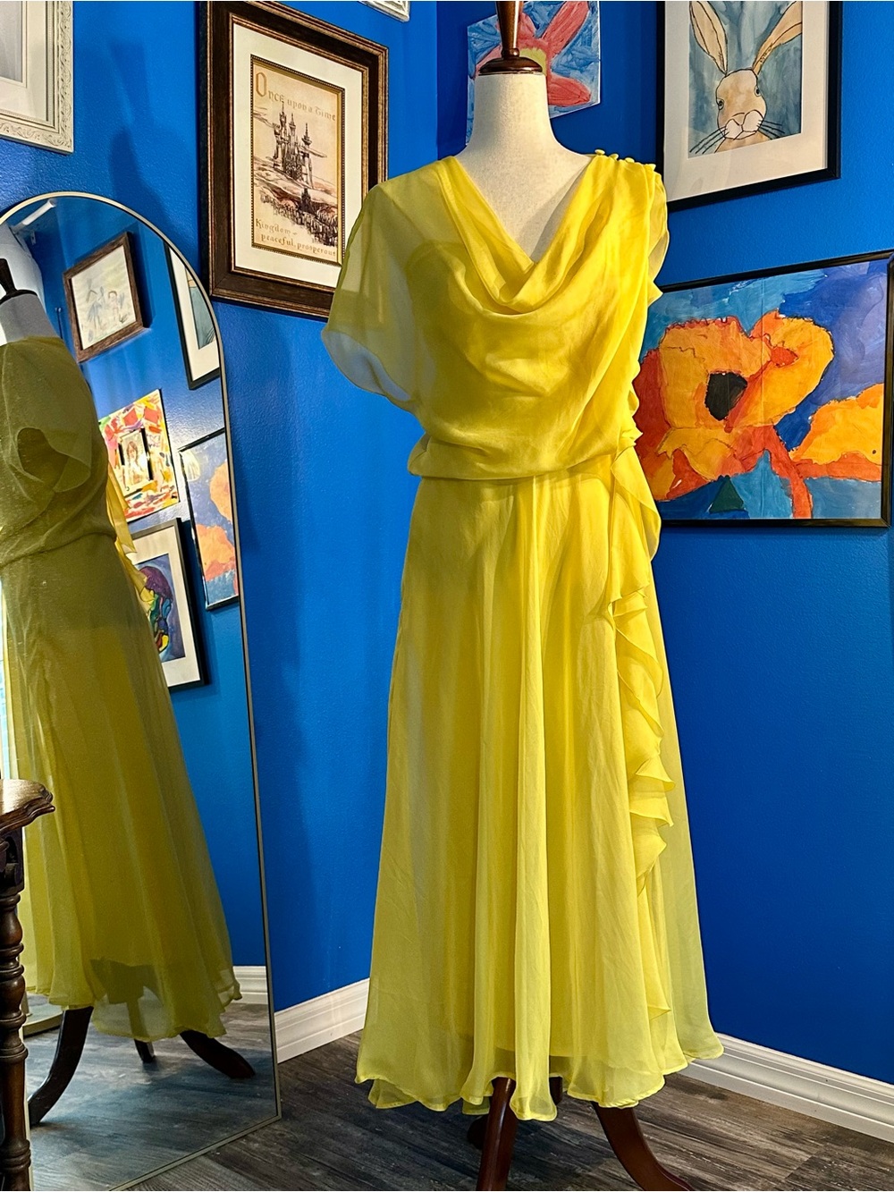 Gemy Maalouf Yellow Chiffon Asymmetrical Dress | Designer Evening Gown | Size 8